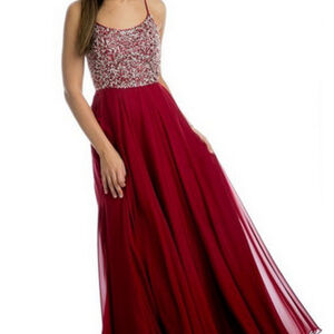 Jeweled Burgundy Evening Long dress